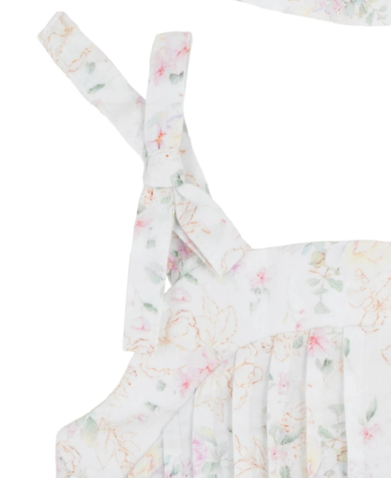 Rare Editions Baby Girls' Square Neck Bubble Romper with Hat