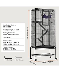 Zeus & Ruta 69 in. 4-Tier Metal Cat Enclosure with Rolling Base, Removable Tray, and 3 Ramps