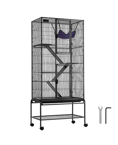 Zeus & Ruta 69 in. 4-Tier Metal Cat Enclosure with Rolling Base, Removable Tray, and 3 Ramps