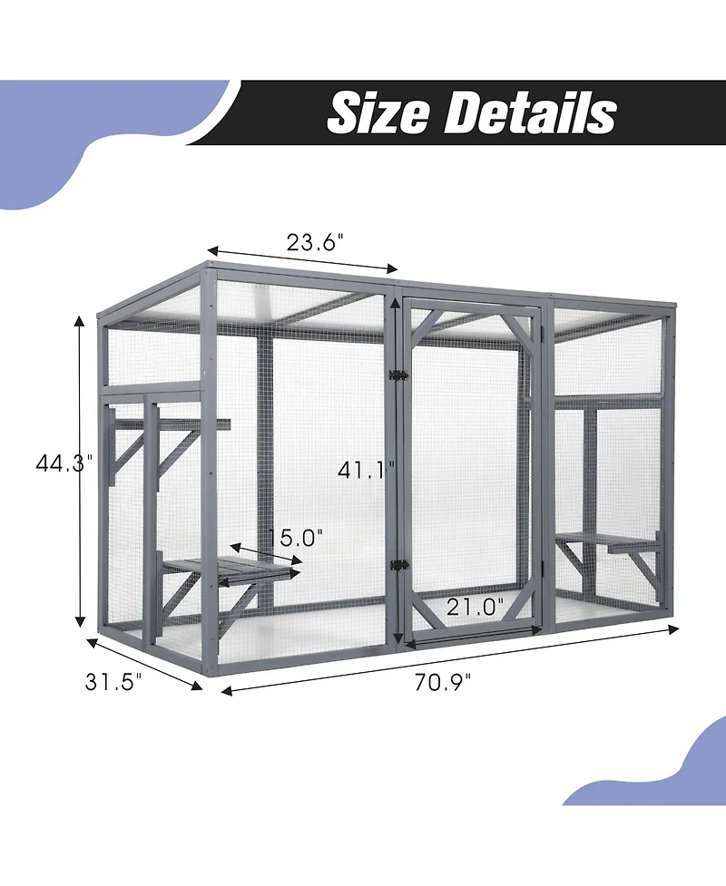 Zeus & Ruta Outdoor Wooden Cat Enclosure with 3-Tier Catio, Lockable Door, Sun Roof, Spacious Play Area