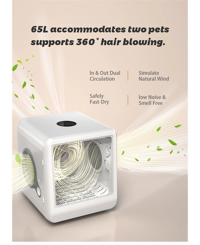 Zeus & Ruta Pet Hair Dryer Room with 3-Speed Modes, Dual-Temp Wind (32-40 aC), 5-120 Min Timer