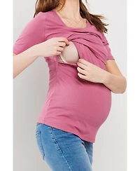 Hello Miz Maternity Short Sleeve Ribbed Crossover Nursing T-Shirt