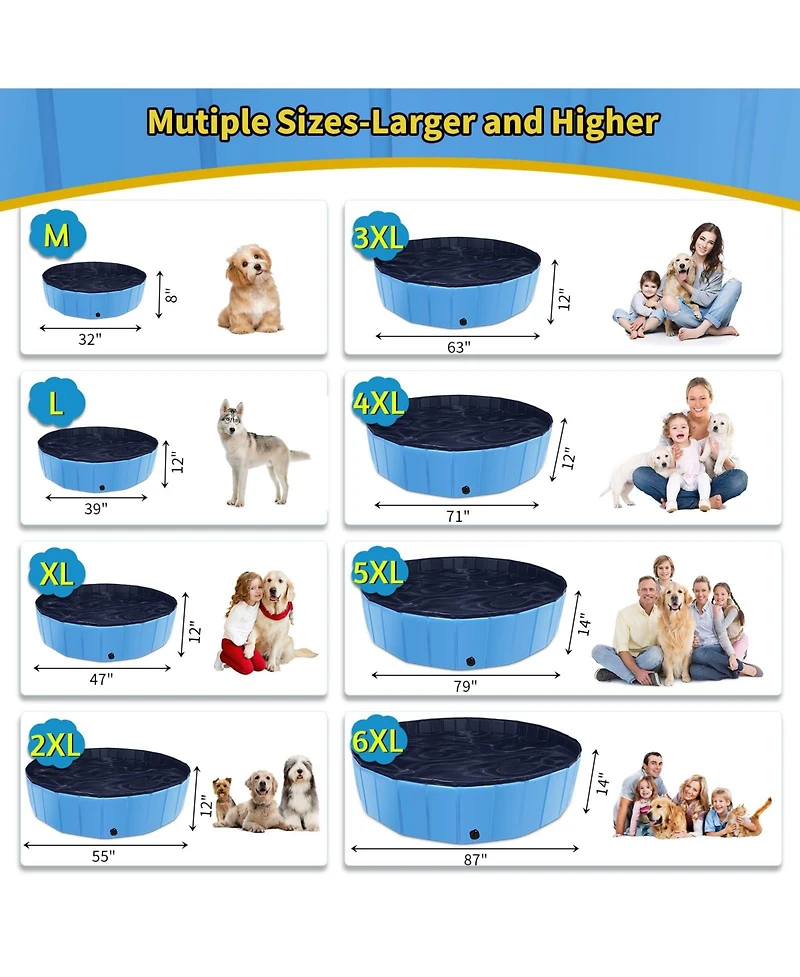 Aronkl Foldable Dog Pool Collapsible Hard Plastic Non-slip Bath Tub Outdoor Backyard Swimming Pets Multi-purpose