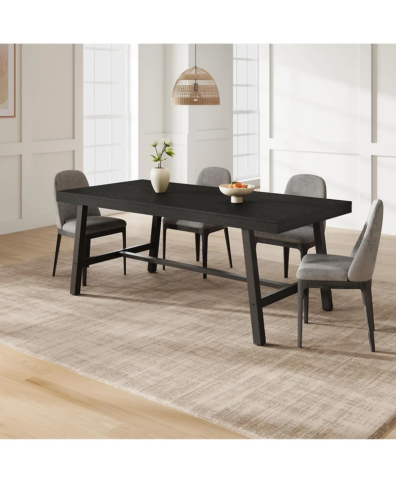 homfan Industrial Dining Table for 6-8, 70.87'' Rectangular Table, Black Metal Frame, Rustic Wood Top, Modern Furniture Home, Living Room, Patio