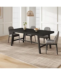 homfan Industrial Dining Table for 6-8, 70.87'' Rectangular Table, Black Metal Frame, Rustic Wood Top, Modern Furniture Home, Living Room, Patio