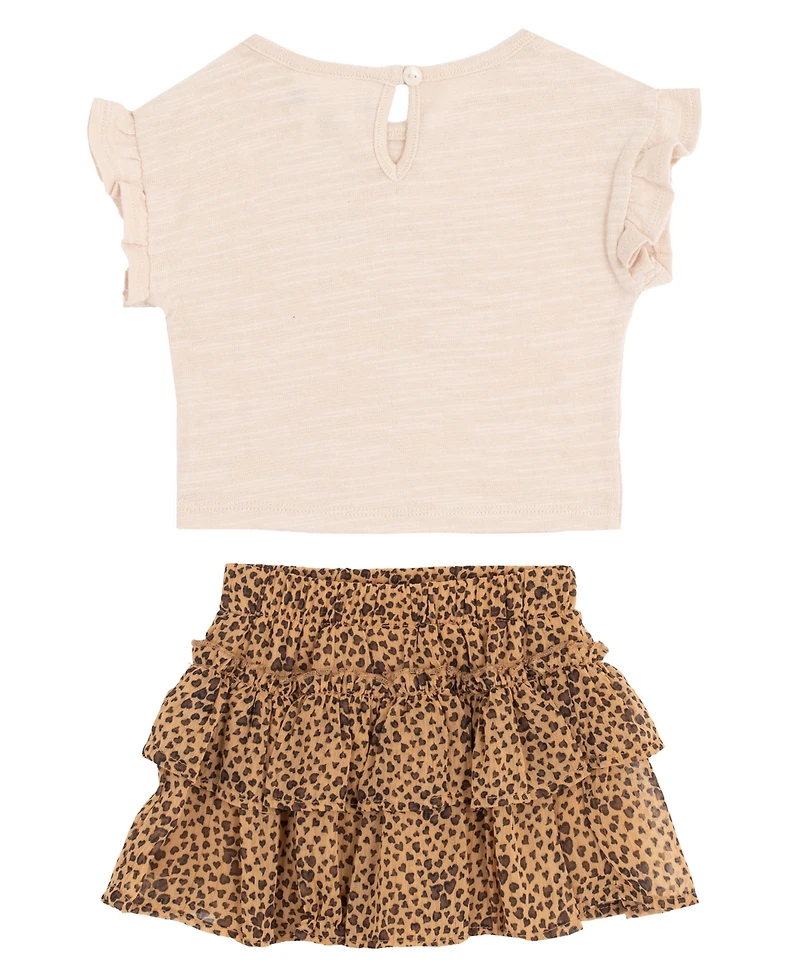 Rare Editions Baby Girls' Flutter Sleeve Top and Cheetah Skirt, 2-Piece Set