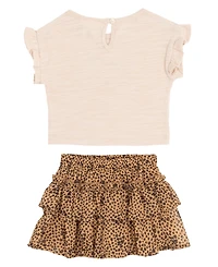 Rare Editions Baby Girls' Flutter Sleeve Top and Cheetah Skirt, 2-Piece Set