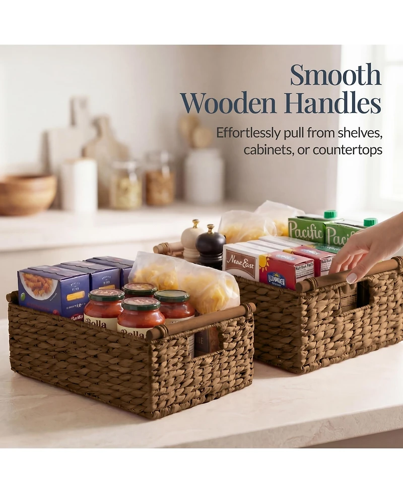 Best Choice Products Wicker Storage Basket, Shelf Basket w/ Wooden Handles, Rectangular Bin