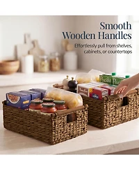 Best Choice Products Wicker Storage Basket, Shelf Basket w/ Wooden Handles, Rectangular Bin