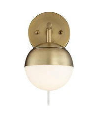 360 Lighting Luna Modern Wall Lamps Set of 2 Brass Metal Plug-in Light Fixture Frosted Glass Shade for Bedroom Reading Living Room Hallway Home