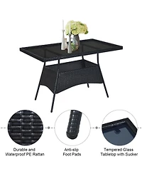 Gymax 10PCS Rattan Dining Set Cushioned Chair Table w/ Glass Top Furniture Patio