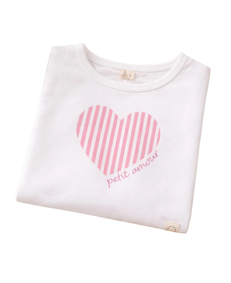 MeMoi Girls "Petit Amour" Heart-Themed Cotton-Rich Short-Sleeve T-Shirt