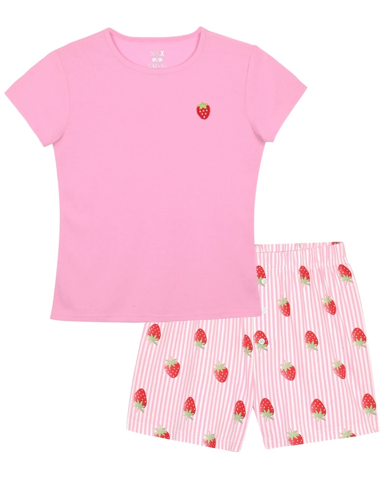 Max & Olivia Girls' 6-16 Sweet Dreams Strawberry Print Top and Shorts, 2-Piece Set