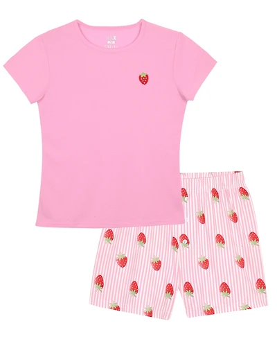 Max & Olivia Girls' 6-16 Sweet Dreams Strawberry Print Top and Shorts, 2-Piece Set
