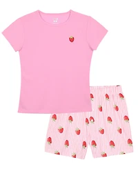 Max & Olivia Girls' 6-16 Sweet Dreams Strawberry Print Top and Shorts, 2-Piece Set