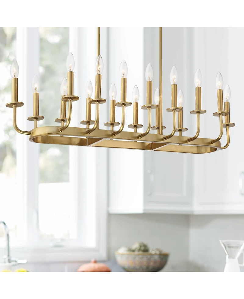 Stiffel Soft Gold Linear Pendant Chandelier 38 3/4" Wide Modern Open Frame 16-Light Fixture for Kitchen Island Dining Room House