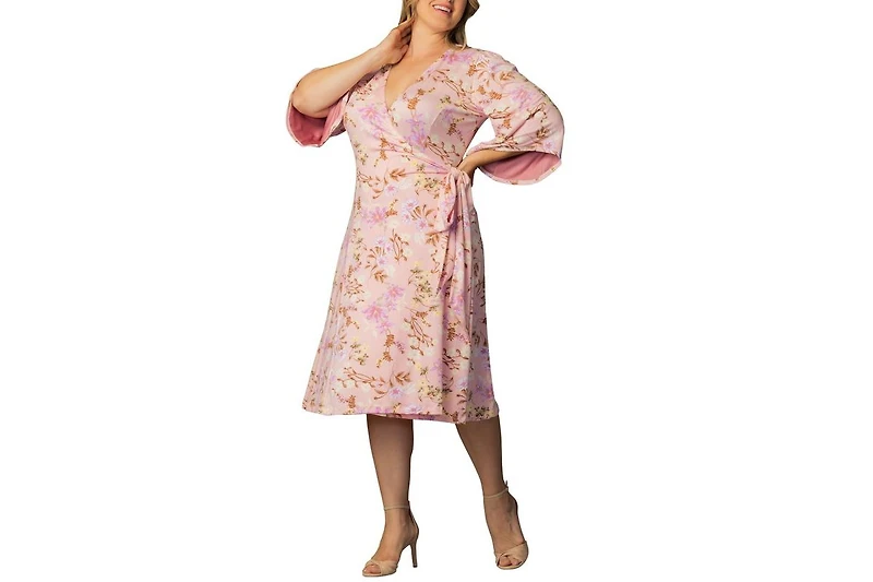 Kiyonna Plus Gemini Wrap Dress with Contrast Lined Sleeves