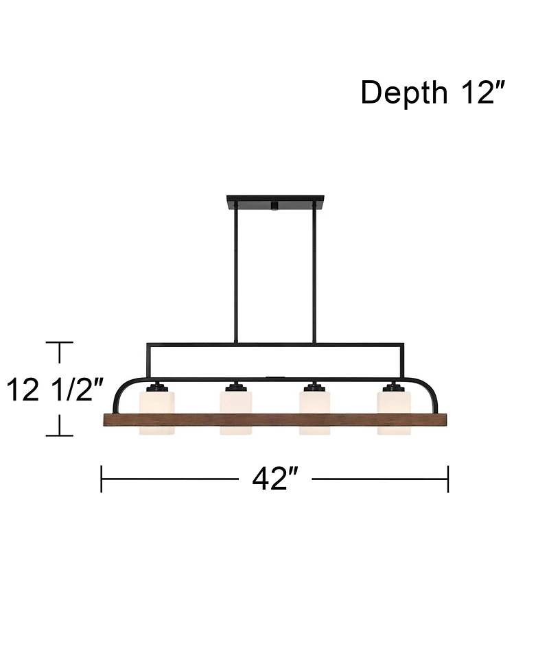 Possini Euro Design Spearhead Wood Linear Pendant Chandelier 42" Wide Modern White Glass 4-Light Dining Room Kitchen Island