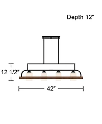 Possini Euro Design Spearhead Wood Linear Pendant Chandelier 42" Wide Modern White Glass 4-Light Dining Room Kitchen Island