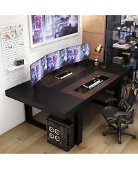 Homsee 86.6 in. W, Retangular Black Walnut Wood Writing Desk Office Commercial Desk Computer Table, Meeting Table
