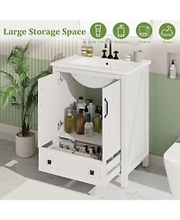 homfan Vanity with Ceramic Sink, Modern Bathroom 2 Doors and 1 Storage Drawer, Freestanding Cabinet Design