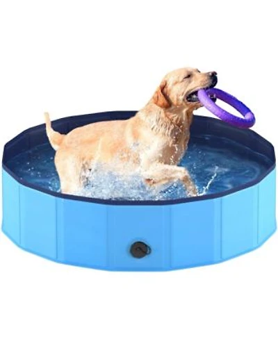 Aronkl Foldable Dog Pool Collapsible Hard Plastic Portable Bath Tub For Pets Dogs Cats Wading Indoor Outdoor