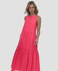 Dkny Jeans Women's Sleeveless Keyhole Crewneck Tiered Maxi Dress