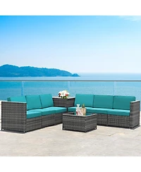 Gymax 8 Piece Rattan Outdoor Patio Sofa Sectional Conversation Furniture Set w/ Cushions and Coffee Table