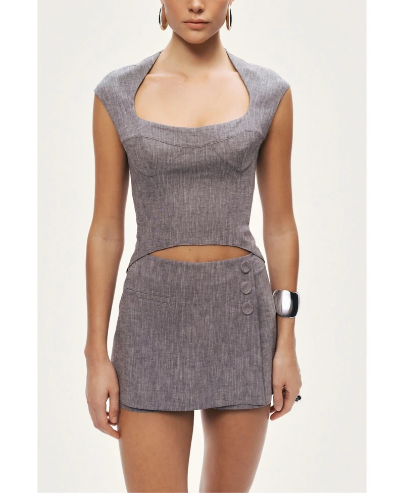 Nocturne Women's Button Detail Linen Blend Skort