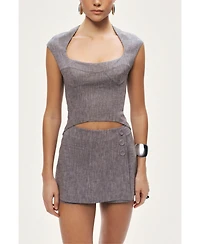 Nocturne Women's Button Detail Linen Blend Skort