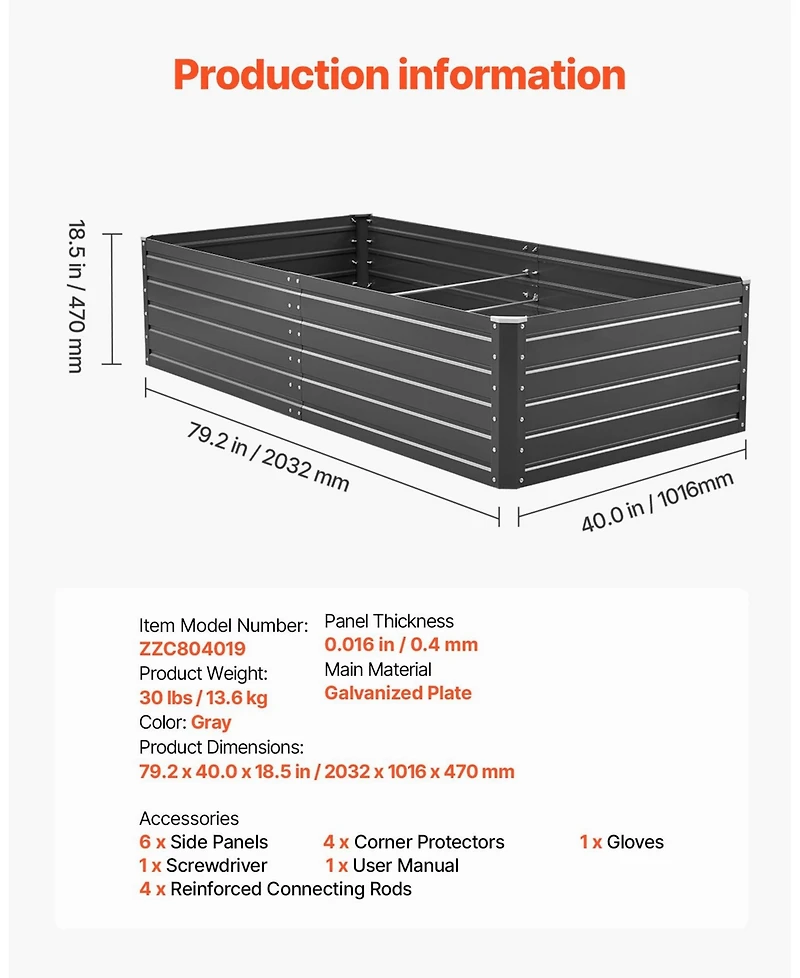 Gouun Large Galvalume Raised Garden Bed, 6.7 x 3 x 1.5 ft Metal Planter Box with Rolled Edges