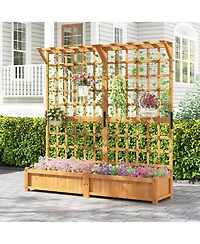 Gouun 71 in Wooden Planter with Trellis and Hanging Roof, 3-in-1 Fir Wood Garden Station