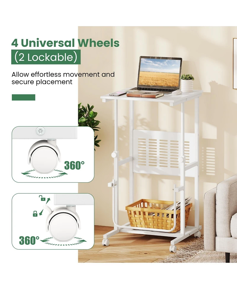Gouun Height Adjustable Mobile Computer Desk, 27-38.5 in