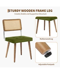 gaomon Set of 6 Rattan Dining Chairs with Upholstered Seat and Solid Wood Legs, Modern Boho Kitchen Seating