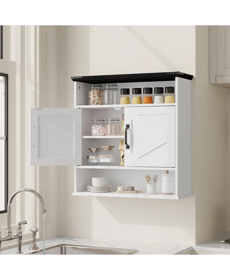 homfan Bathroom Wall Cabinet - Medicine Cabinet with Barn Doors and Adjustable Shelf - Wall Cabinet for Bathroom, Kitchen, Laundry Room