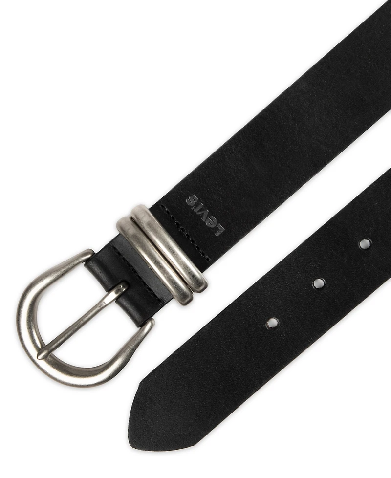 Levi's Women's Casual Leather Belt with Double Metal Loop Strap Keeper
