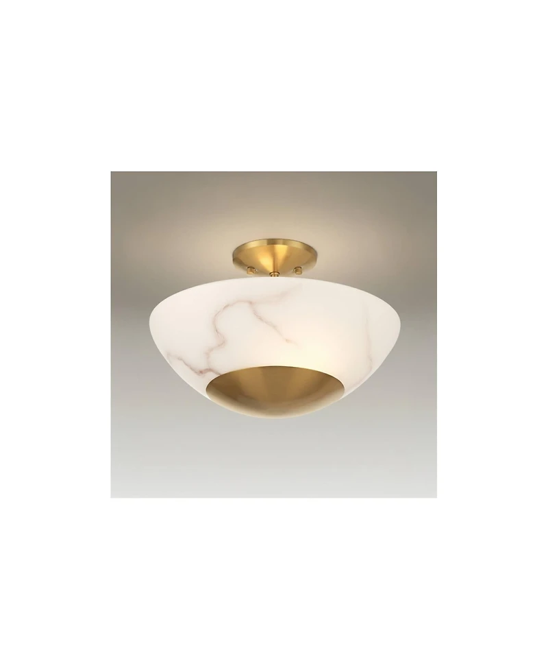 Possini Euro Design Monza 14 1/2"W Brass Faux Alabaster 2-Light Ceiling Light