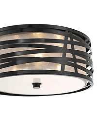 Possini Euro Design Cassia Modern Industrial Ceiling Light Flush Mount Fixture 15" Gloss Black 3-Light Champagne Shade for Bedroom House