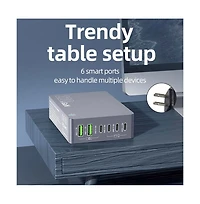 Artudatech 6-Port GaN Desktop Charging Station - 220W Fast Charger with Pd & Qc