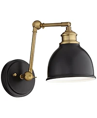 Barnes and Ivy Sania Modern Swing Arm Wall Lamp Brass Plug-in Light Fixture Adjustable Up Down Shade for Bedroom Bedside Living Room Home House