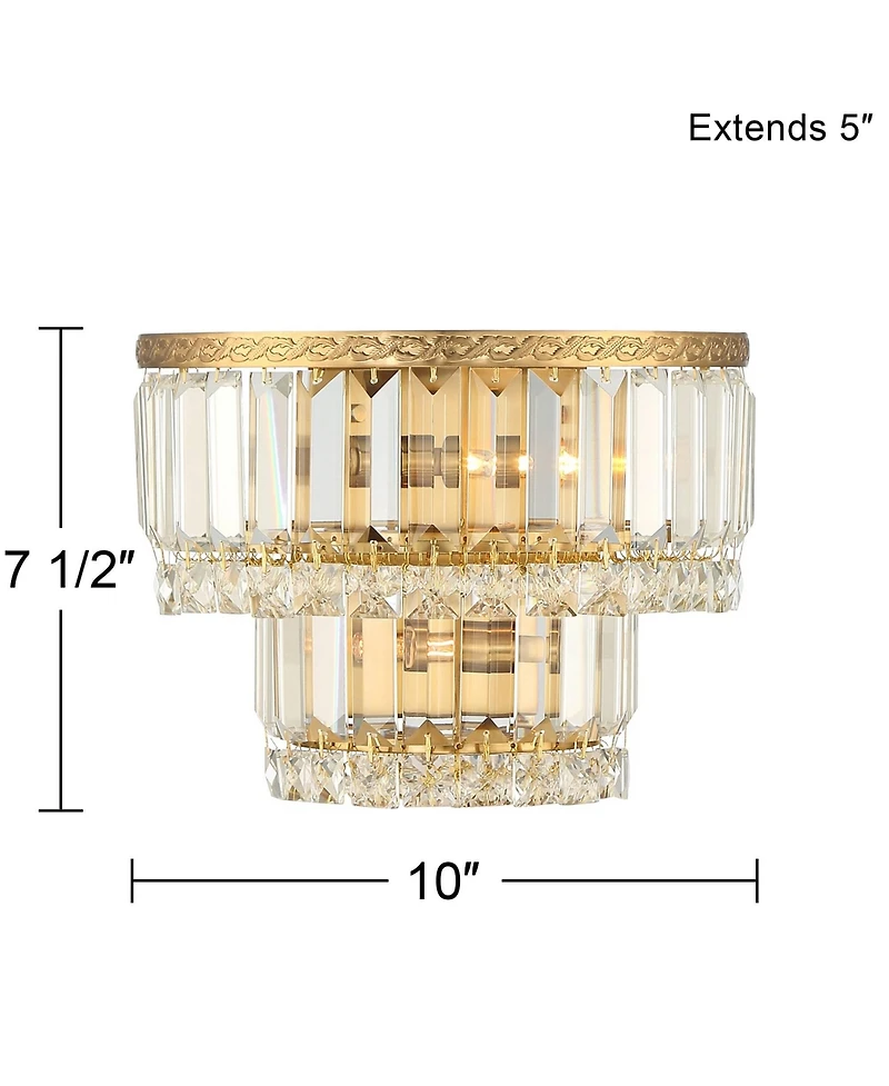 Vienna Full Spectrum Modern Wall Light Sconces Gold Hardwired 10" 2-Light Led Fixture Clear Crystal for Bedroom Bathroom
