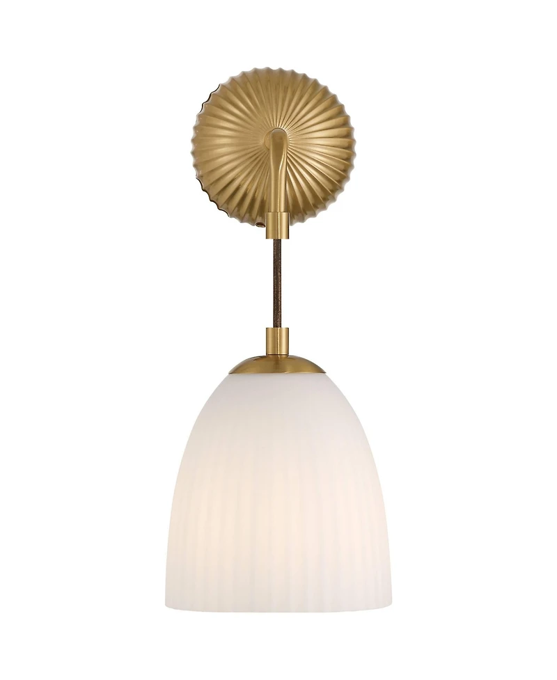 360 Lighting Comfrey 15" High Warm Brass and Fluted Glass Wall Sconce