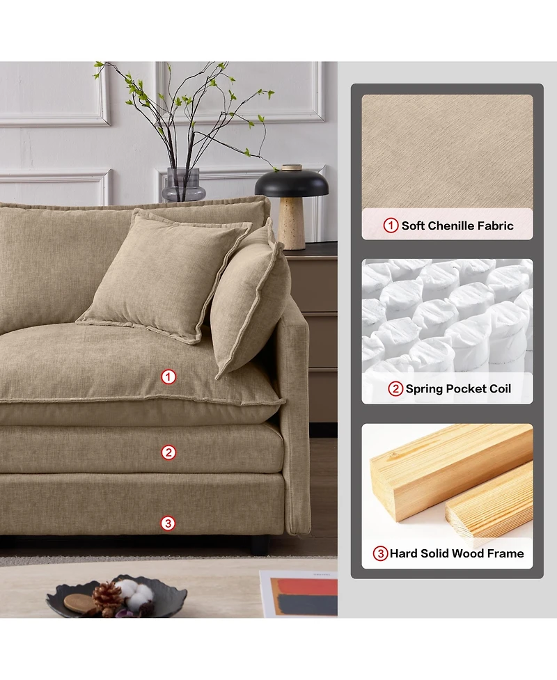 Rainsken Modern Modular Sectional Sofa, 105" Convertible L Shape Chenille Couch, 3-Seater Sofa with Movable Footrest for Home Living Room