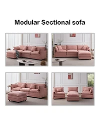 Rainsken 105" Modular Sectional Sofa, Soft Chenille Fabric Couch, 3 Seater Sofa with Flexible Movable Ottoman for Living Room