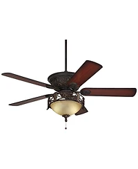 Casa Vieja 52" Contessa Industrial Rustic Indoor Ceiling Fan Led Light Bronze Copper Cherry Scavo Glass Living Kitchen Room Home