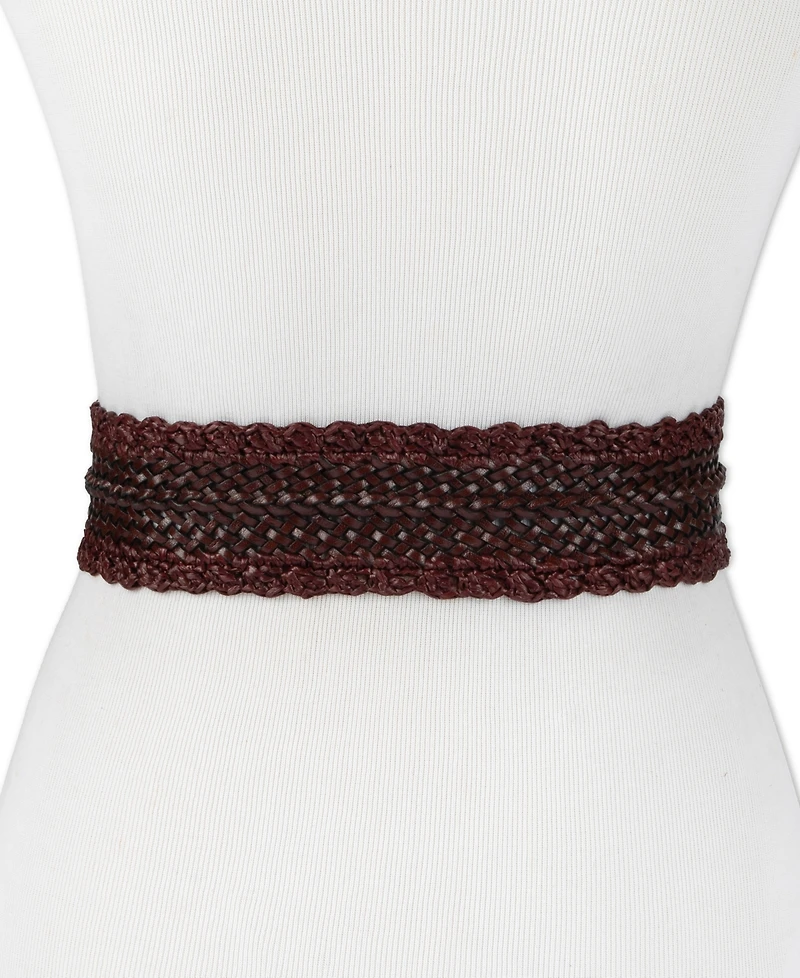 Sam Edelman Women's Wide Width Leather and Raffia Braided Waist Belt
