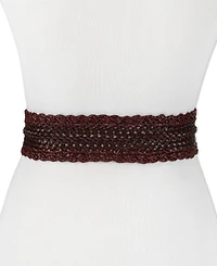 Sam Edelman Women's Wide Width Leather and Raffia Braided Waist Belt