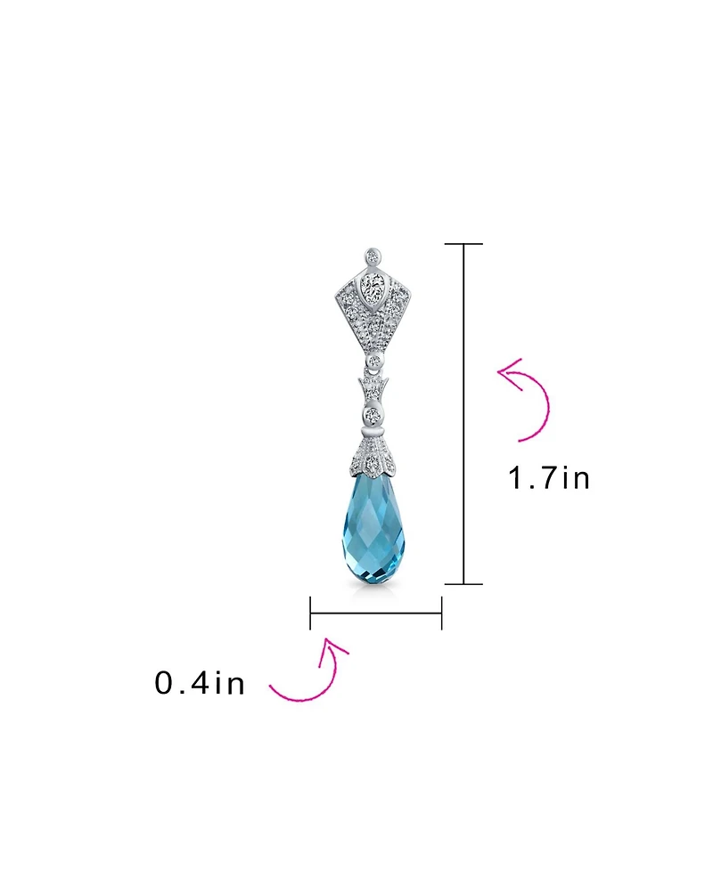Bling Jewelry Deco Style Aqua Blue Briolette Faceted Teardrop Cubic Zirconia Cz Chandelier Earrings Sterling Silver