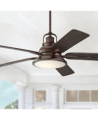 Casa Vieja 60" Wind and Sea Bronze Fan with Rod for 10-Ft Ceilings and Remote
