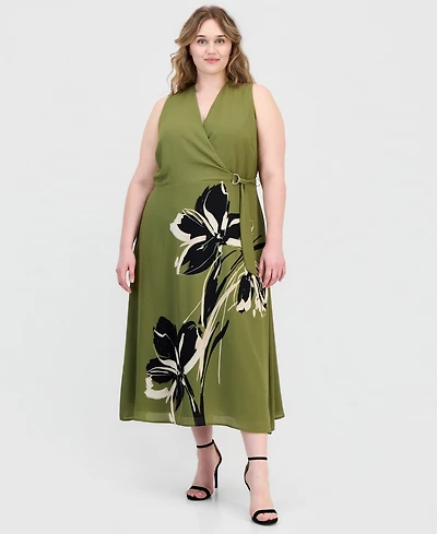 Anne Klein Plus Faux-Wrap A-Line Midi Dress